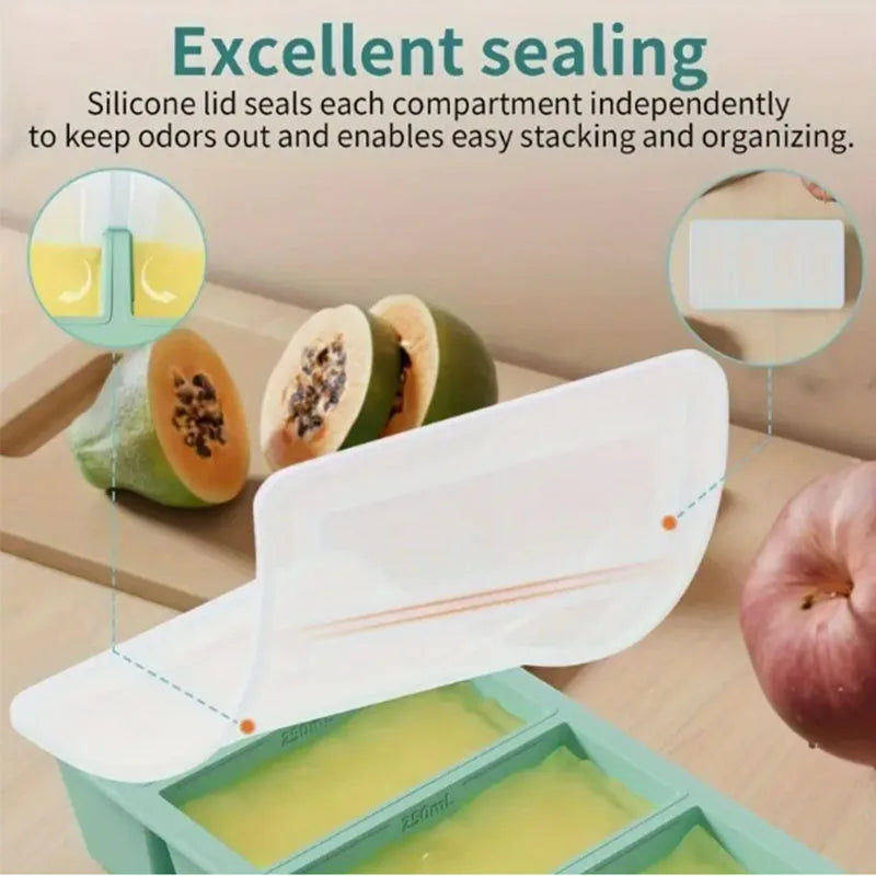 ChillBox Giant Silicone Freezer Tray – 4-Cube Food Storage Mould with Airtight Lid