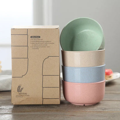 PureWheat Eco Bowl Set – 4PCS Biodegradable Wheat Straw Dinnerware for Healthy Living