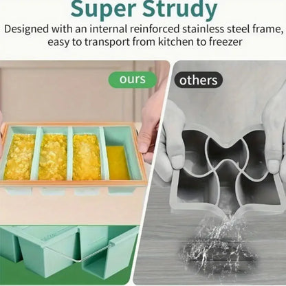 ChillBox Giant Silicone Freezer Tray – 4-Cube Food Storage Mould with Airtight Lid