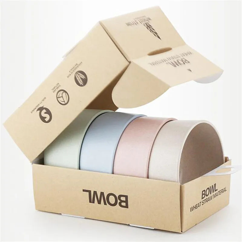 PureWheat Eco Bowl Set – 4PCS Biodegradable Wheat Straw Dinnerware for Healthy Living