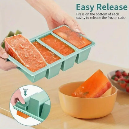 ChillBox Giant Silicone Freezer Tray – 4-Cube Food Storage Mould with Airtight Lid